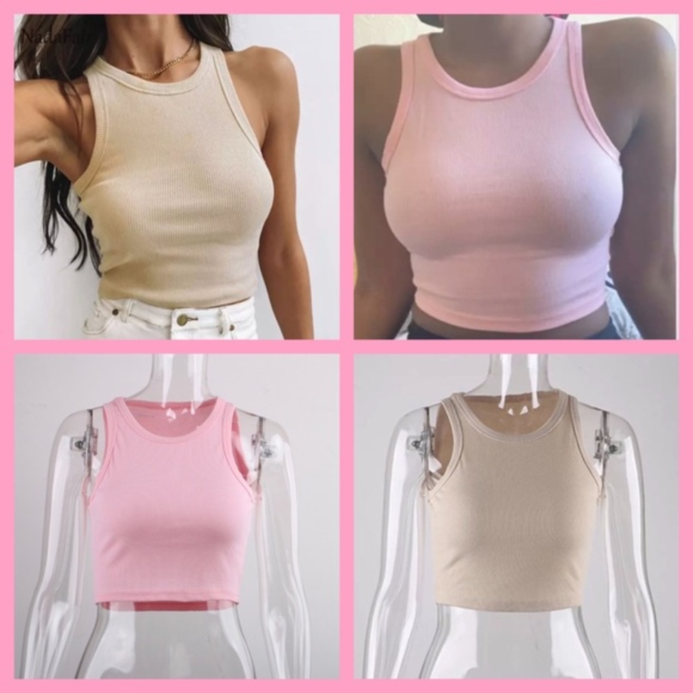 RIBBED CROP TANK TOP AVAILABLE‎ IN PINK OR TAN-NEW